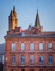 Wall Mural - Typical brick house facade in the center of the city of Toulouse in the south of France (Haute Garonne)