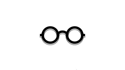 Sticker - Black Glasses icon isolated on white background. Eyeglass frame symbol. 4K Video motion graphic animation