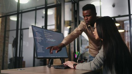 Diverse Ethnic Colleagues In Office, Asian Woman And African Man Front-End Developers And Testers