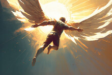 Icarus Flying To The Sun, A Character From Greek Mythology, Generative AI
