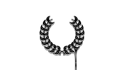 Sticker - Black Laurel wreath icon isolated on white background. Triumph symbol. 4K Video motion graphic animation