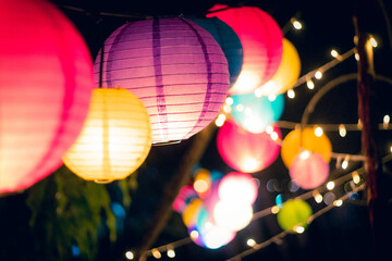 colorful chinese lantern at night