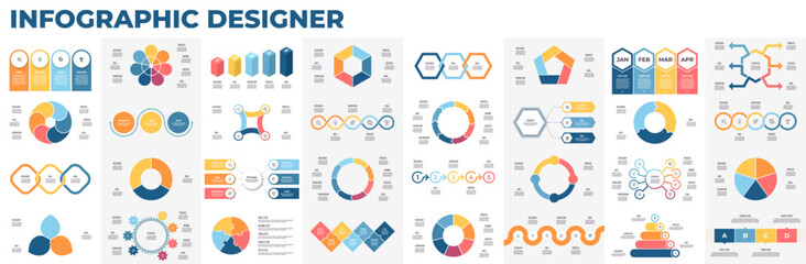 Sticker - Pie chart collection. Circle charts for infographics, presentations, business visualization. Vector infographic templates.