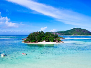 Drone shot of Lilette island view near Mahe, Seychelles 