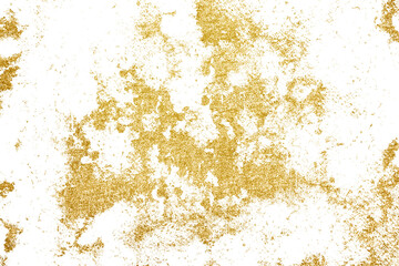 Gold splashes Texture. Grunge golden background pattern of cracks, scuffs, chips, stains, ink spots, lines on transparent background PNG file