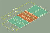 Fototapeta  - Pickleball court isometric diagram. Vector illustration without gradients.