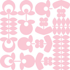 Aufkleber - Modern vector abstract  geometric background with stylized flowers, leaves and stems  in retro vintage folklore style. Pastel colored simple shapes graphic seamless pattern.