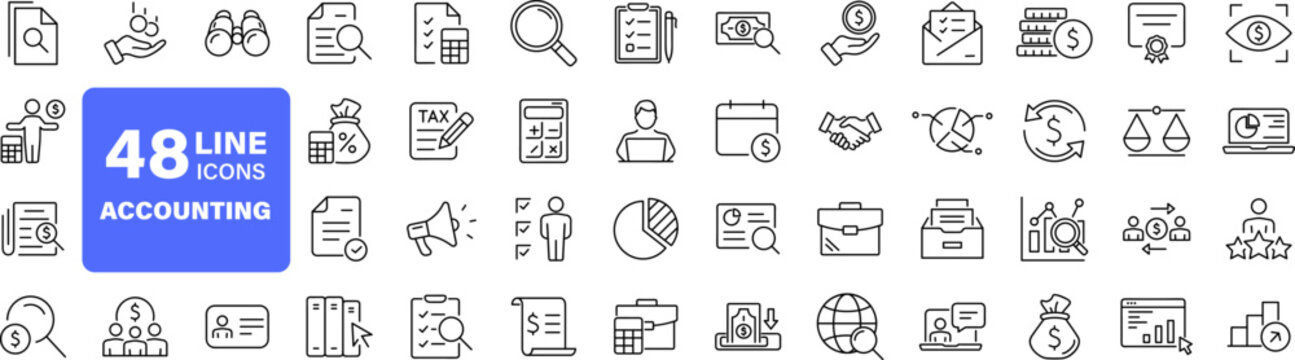 accounting set of web icons in line style. accounting and audit icons for web and mobile app. contai