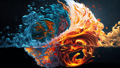 Abstract Backdrops: The Fiery Battle Between Fire and Water 