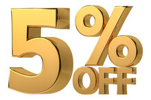 3d Golden 5 % Off Discount Isolated On Transparent Background For Sale Promotion. Number With Percent Sign. Include Png Format
