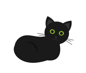 Wall Mural - cute black cat with green eyes illustration