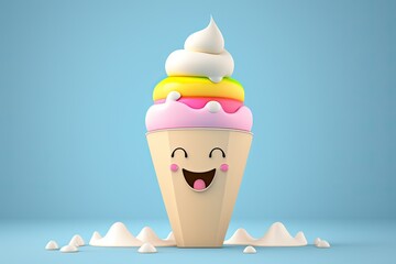 Sticker - Cute Cartoon Ice Cream Cone Character (Created with Generative AI)