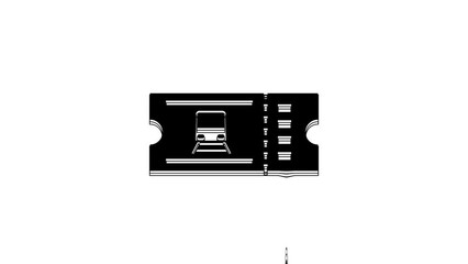 Poster - Black Train ticket icon isolated on white background. Travel by railway. 4K Video motion graphic animation