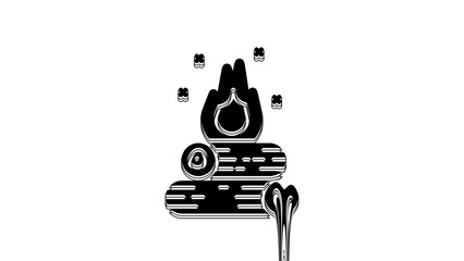 Poster - Black Campfire icon isolated on white background. Burning bonfire with wood. 4K Video motion graphic animation