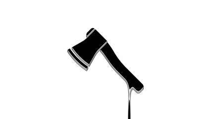 Poster - Black Wooden axe icon isolated on white background. Lumberjack axe. 4K Video motion graphic animation