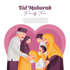 Sticker - Eid Mubarak Family Gathering Square Social Media Post With Muslim Elder Parents and Kids Together