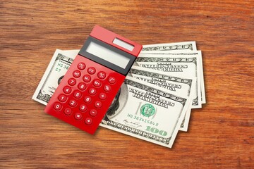 Sticker - Money banknotes bill on wooden desk