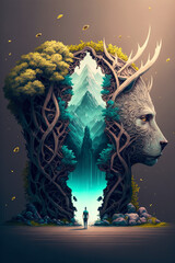 Wall Mural - wizard walking along forest Generative AI