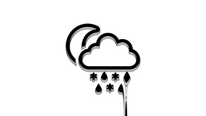 Canvas Print - Black Cloud with snow, rain and moon icon isolated on white background. Weather icon. 4K Video motion graphic animation