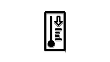 Poster - Black Meteorology thermometer measuring heat and cold icon isolated on white background. Thermometer equipment showing hot or cold weather. 4K Video motion graphic animation