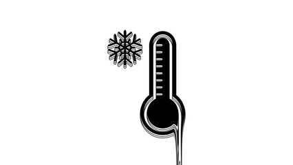 Poster - Black Meteorology thermometer measuring heat and cold icon isolated on white background. Thermometer equipment showing hot or cold weather. 4K Video motion graphic animation