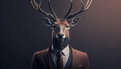 Portrait of a deer in business suit on isolated background. Generative AI