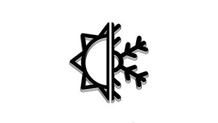 Poster - Black Hot and cold symbol. Sun and snowflake icon isolated on white background. Winter and summer symbol. 4K Video motion graphic animation