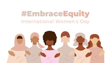 #EmbraceEquity. Banner International Women's Day. Faceless Vector Illustration. EPS 10