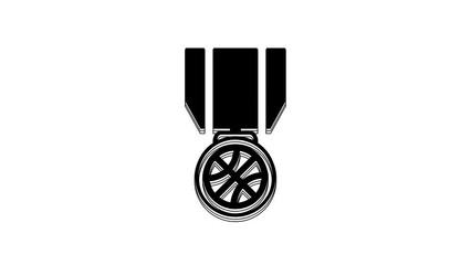 Sticker - Black Basketball medal with ribbon icon isolated on white background. 4K Video motion graphic animation