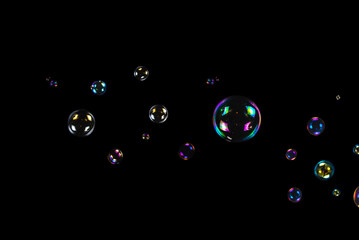 Wall Mural - Soap bubbles isolated on a black background