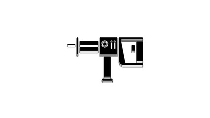 Poster - Black Electric rotary hammer drill machine icon isolated on white background. Working tool for construction, finishing, repair work. 4K Video motion graphic animation