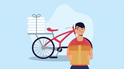 Canvas Print - delivery service in bicycle animation