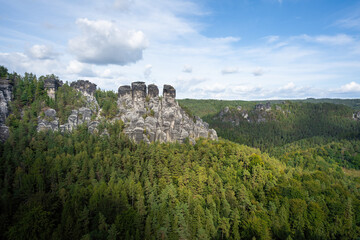 Sticker - Ganfelsen peaks part of  Elbe sandstone mountains near Bastei Bridge (Basteibrucke) - Saxony, Germany