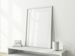 Wall Mural - Poster Art Frame Mockup with passepartout on white wall, 3d rendering