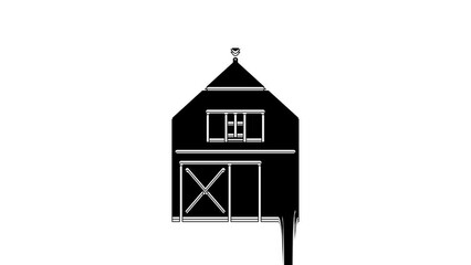 Poster - Black Farm House concept icon isolated on white background. Rustic farm landscape. 4K Video motion graphic animation