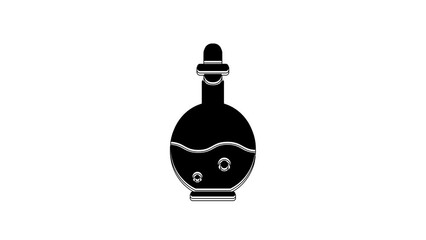 Sticker - Black Glass bottle with magic elixir icon isolated on white background. Computer game asset. 4K Video motion graphic animation