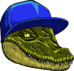 Sticker - green crocodile with hat vector illustration design