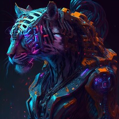 Poster - tiger with cyberpunk - by ai generative