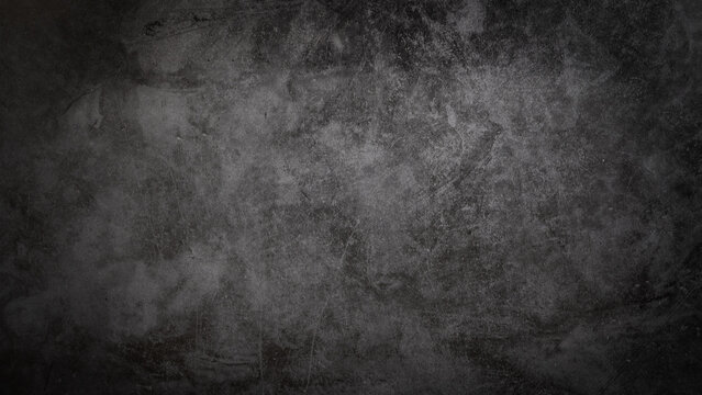 Fototapete - Black anthracite dark gray grey grunge old aged retro vintage stone concrete cement blackboard chalkboard wall floor texture, with cracks - Abstract background banner pattern design template..
