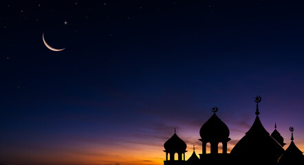 Wall Mural - silhouette dome mosques on dusk sky twilight in the evening religion of islamic free space for text 