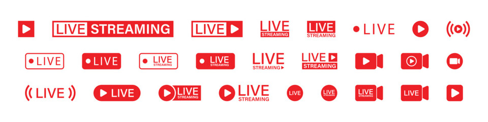 Live streaming set red icons. Play button icon vector illustration.