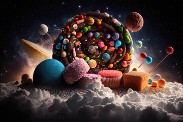 AI image of cosmos with sweets and candies