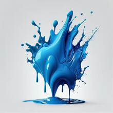 Splash Of Blue Paint Liquid With Drops .Ai Generated