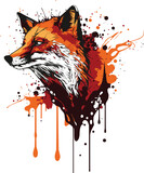 Fototapeta Konie - Red fox portrait and paint splatter