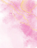Fototapeta Kwiaty - Pink watercolor abstract background with golden glitters.