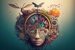 Cycle of life with psychological problems in boho styl, concept of Mental Health and Self-Care, created with Generative AI technology