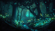 night in the woods an imaginary dense forest lit by fireflies