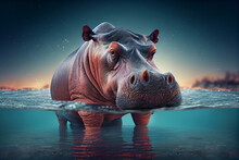 Beautiful Photo Hippopotamus, Natural Background. Generative AI Technology.