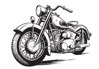 Motorcycle retro hand drawn sketch illustration Vintage transport