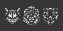 Abstract Vector Set Of Animals. Lion, Cat, Bear. T-shirt Design. Design Elements.